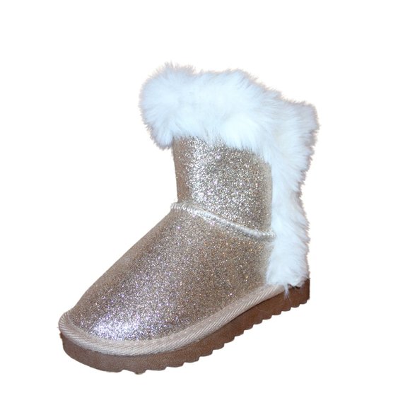 Girls Toddler Sparkly Gold Winter Boots Fuzzy Fashionable Snow Boot Kids Size 8 - Picture 1 of 8